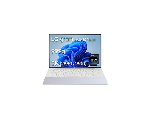 LG gram Style 14Z90RS-G.AA77F - PC portable 14" 999g, écran OLED WQXGA+ 16:10, Plateforme Intel Evo i7-1360P, RAM 16Go, SSD 1To NVMe, Intel Iris Xe, Windows 11, Clavier AZERTY, Blanc irisé