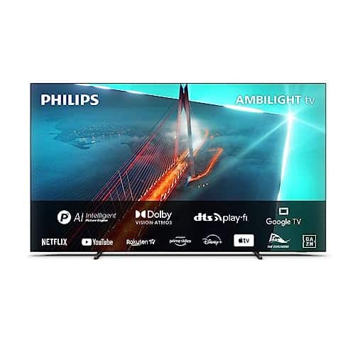 Philips Ambilight OLED708/12 139 cm (55 Pouces) Smart 4K OLED TV | UHD & HDR10+ | 120Hz | Moteur P5 AI Perfect Picture | Dolby Atmos | Enceintes 20W | Compatible avec l'Assistant Google & Alexa
